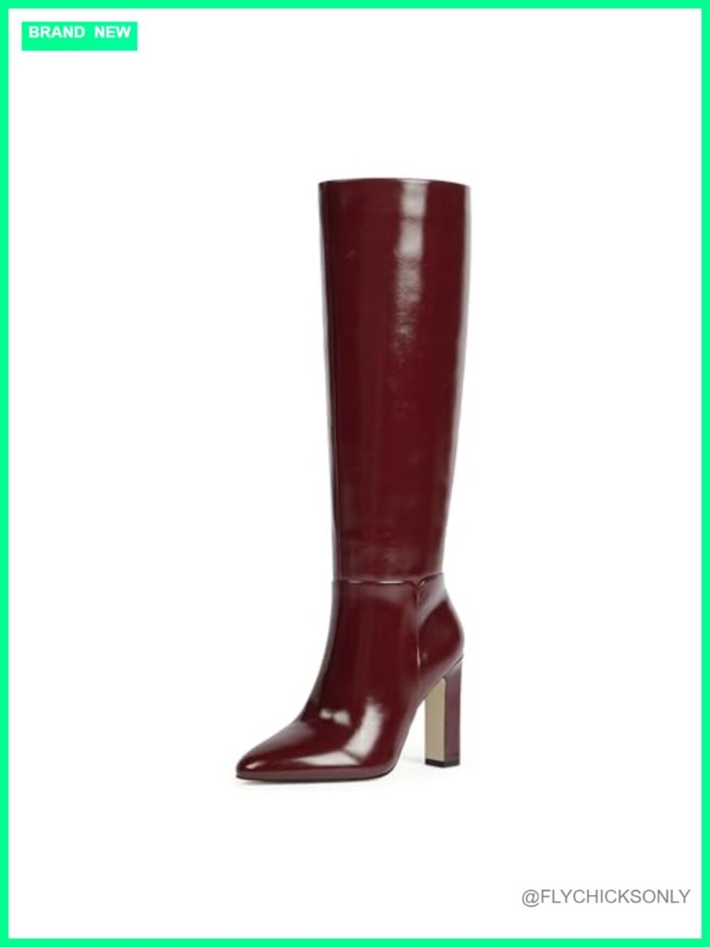 Women Knee High Boots Almond Toe Chunky Block Heel Faux Leather Tall Boots